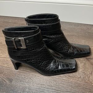 Linea Paolo Croc Embossed Black booties